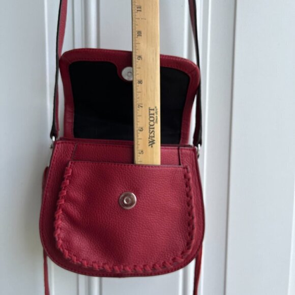 Rebecca Minkoff Crossbody Saddle Bag Pebble Leather Whip Stitch Detail Burgundy - Picture 10 of 16